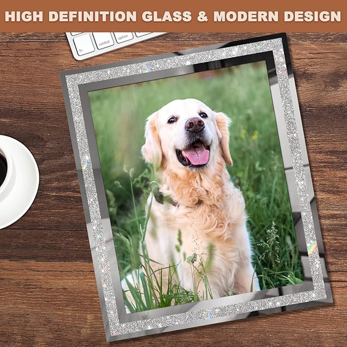 IZIDDO 8x10 Picture Frames Set of 4, Glitter Photo Frame for Tabletop, Sliver Gifts Glass Picture Frame, Horizontally or Vertically