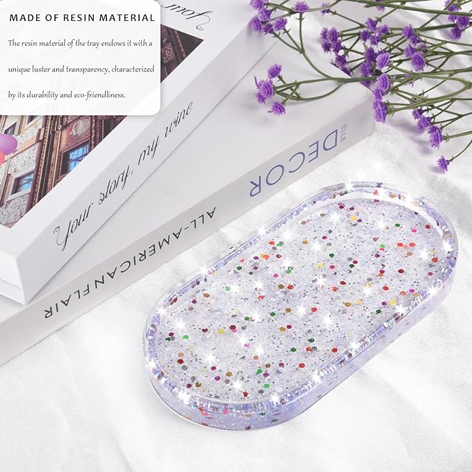 Jewelry Tray Ring Dish: Resin Trinket Dish with Flash Art - Key Tray - Jewelry Plate Holder for Cute Vanity Decor (1, Transparency Blue)