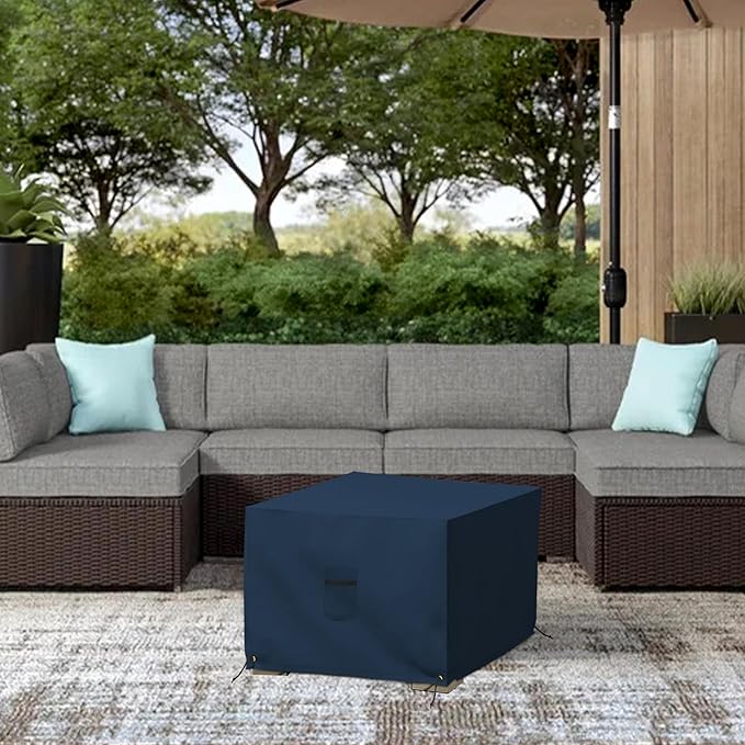 Covers & All Outdoor Ottoman Cover, 12 Oz PVC Polyester, Waterproof Ottoman Slipcover Resists Tear and UV, Square Patio Furniture Covers for Indoor/Outdoor Use (23"L x 23"W x 18"H, Blue)