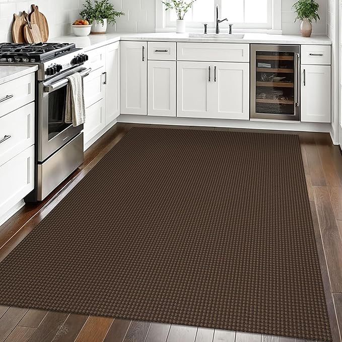 EARTHALL Woven Area Rugs 5x7 Ft Washable Living Room Rugs Non Slip Rubber Backed Dining Room Rug Braided Bedroom Rugs Indoor Floor Carpet for Living Room, Bedroom, Dining Room,Brown