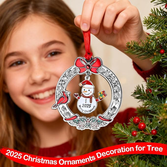 2025 Christmas Tree Ornament Holiday Decor Featuring Snowman Decorations- Metal Holiday Decorative Keepsake Gift