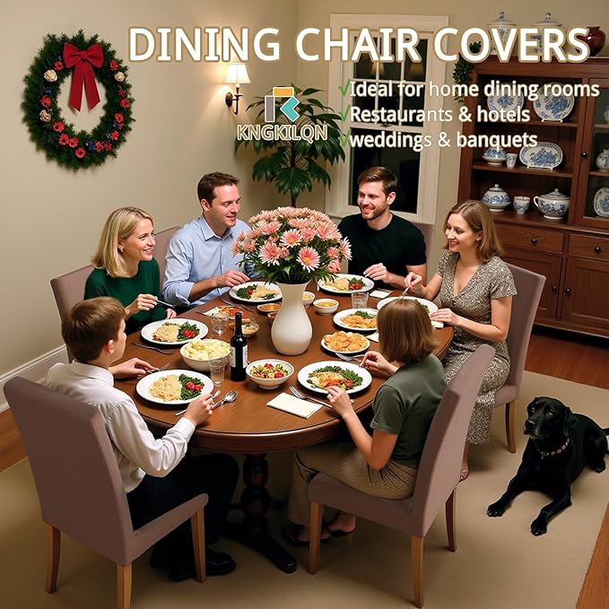 Chair Covers for Dining Room Set of 4, Washable Parson Chairs Slipcover Kitchen Seat Protector for Home, Party, Hotel, Banquet (Taupe)
