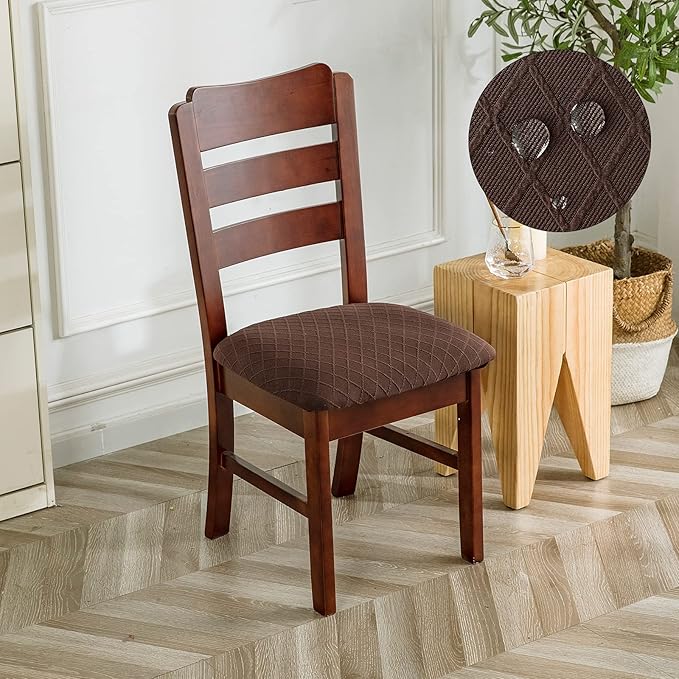 Genina Waterproof Seat Covers for Dining Room Chairs Covers Dining Chair Cover Kitchen Chair Covers (Chocolate, 4 Pcs)
