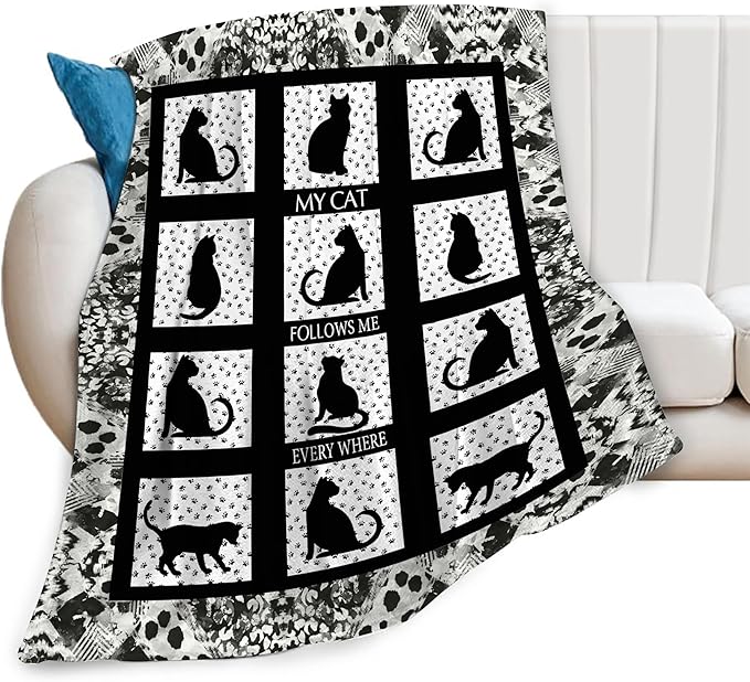 Black Cat Blanket Cat Paw Decor Throw Blanket Super Warm Soft Plush Lightweight Fleece Flannel Black and White Blanket Gifts for Girls Baby Kids Women Boys for Winter Couch Bedding 40"X50"