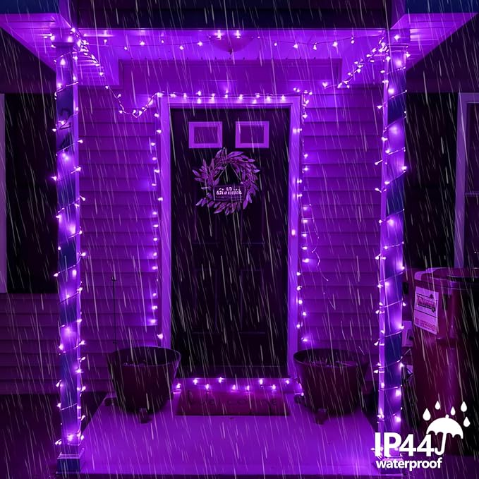 YEGUO 165ft 500 LED Christmas Lights Outdoor Waterproof, Purple String Lights Indoor Plug in, 8 Modes Clear Wire Purple Lights for Halloween Holiday Home Tree Garden Patio Decor