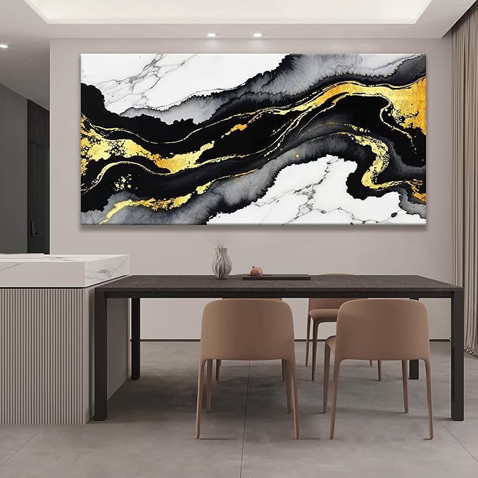 TAIJXAGSG Large Abstract Wall Art Canvas Art Wall Decor Marble Texture Black And Gold Wall Art Canvas Picture Painting Artwork For Bedroom Dinning Room Modern Home Wall Decor 29 x 58 In