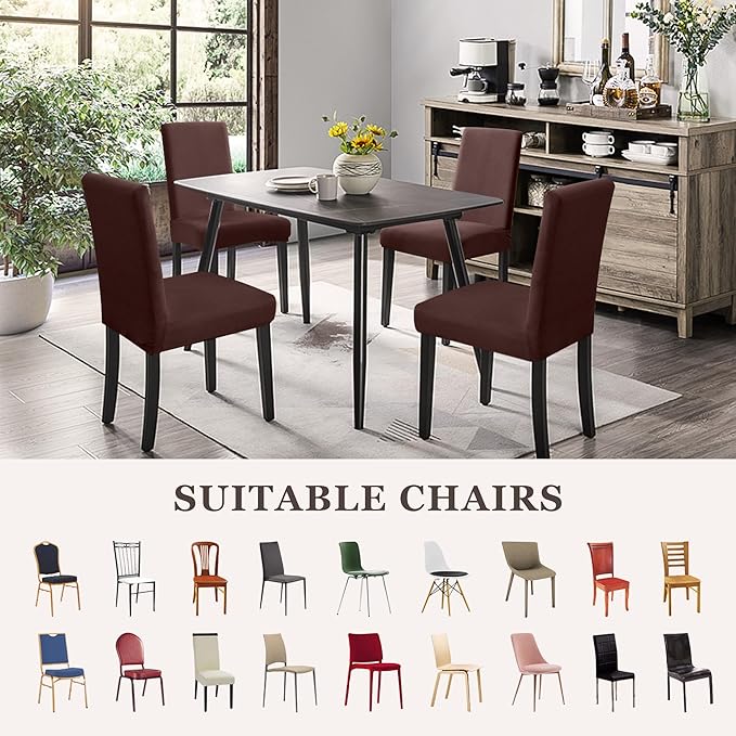 Sufdari Dining Chair Covers,Kitchen Chair Cover,Parsons Chair Slipcover,Spandex Chair Protectors for Dining Room Stretch Chairs Cover Set of 8 -Brown
