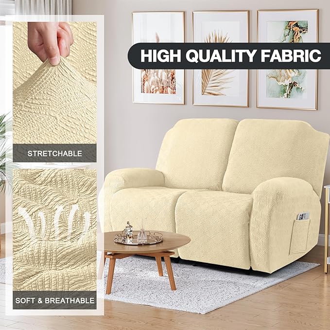 Timeles Recliner Covers Extra Wide Recliner Loveseat Covers Oversized Reclining Couch Covers Sofa Slipcovers Stretch Soft Washable (Two-Seater Oversized, Pale Yellow)