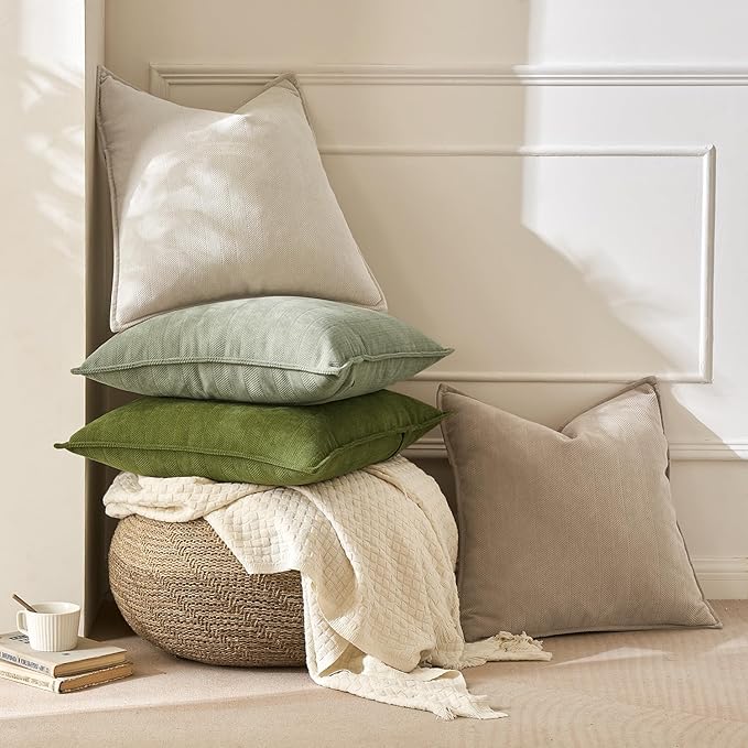 MIULEE Pack of 2 Christmas Cream Beige Decorative Pillow Covers 18x18 Inch Soft Chenille Luxurious Couch Throw Pillows Farmhouse Cushion Covers with Elegant Design for Sofa Bedroom Living Room Decor