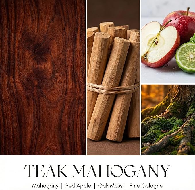 HomeLights Large jar Candle | 3-Wick Long-Lasting Scented Candles, 34oz Natural Soy Wax Candle for Home Scented, Industrial Chic Gifts for Women & Men, Teak Mahogany