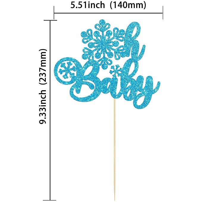 Gyufise 1 Pack Oh Baby Cake Topper Glitter Snowflake Baby Shower Cake Pick Decorations for Winter Theme Kids Birthday Party Supplies Blue