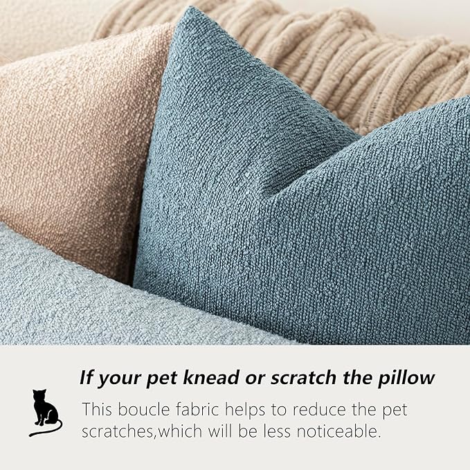 Foindtower Set of 2, Decorative Textured Boucle Throw Pillow Covers Accent Solid Pillow Cases Neutral Cozy Couch Cushion Case for Chair Sofa Bedroom Living Room Home Decor 24x24 Inch Misty Blue