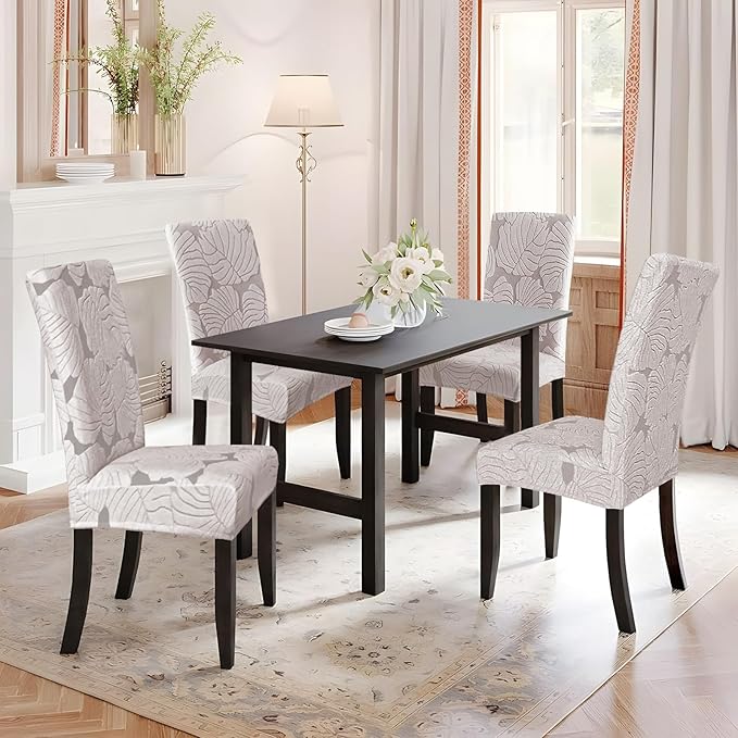 Dining Room Chair Covers Set of 4 Stretch Spandex Kitchen Chair Protector Slipcover Removable Washable Dining Chair Covers for Home, Party, Ceremony, Banquet (Light Grey)