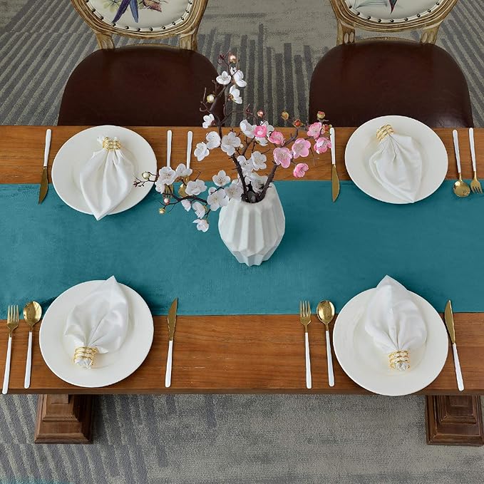 BALCONY & FALCON Velvet Table Runner 14"x118" Lake Blue Luxury Machine Washable Farmhouse Vintage Runner for Table Dining, Party, Wedding, Birthday, Easter, Thanksgiving & Christmas & Home Décor
