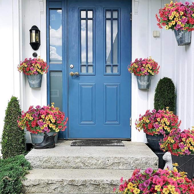 12 Bundles Artificial Flowers for Outdoors Decorations, Spring Summer Multicolor Realistic Faux Silk Daisy, UV Resistant Fake Flowers for Patio Home Decor Garden Planter Window Box Yard