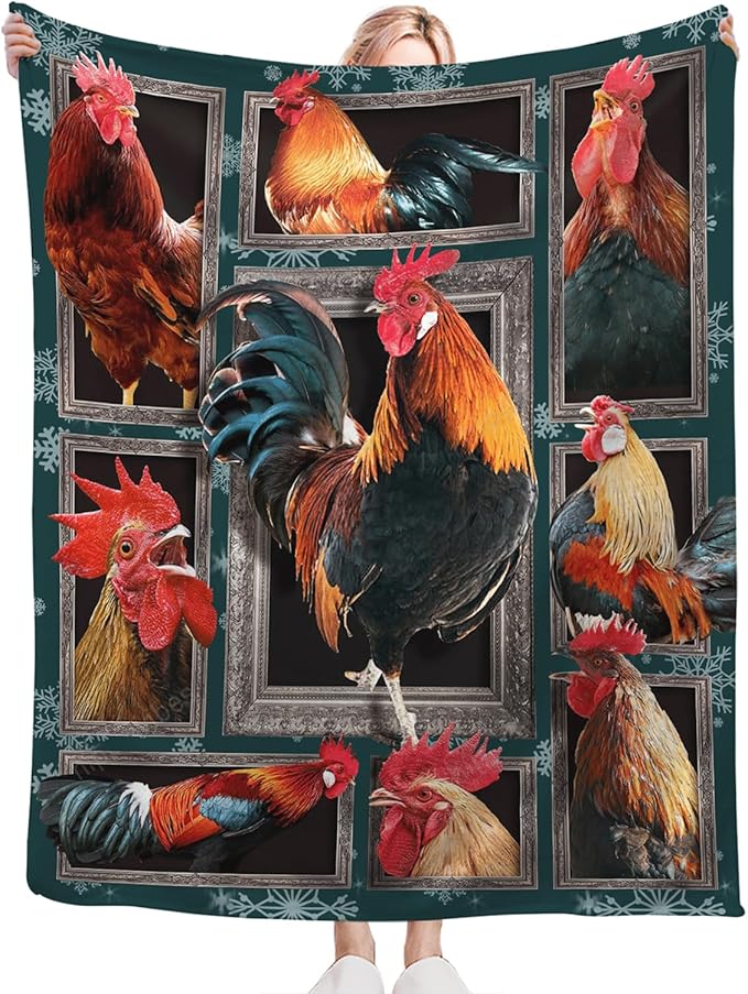 Tijuboni Rooster Chicken Throw Blanket Rooster Gifts for Girls Boys Women Men Kids Adults Soft Flannel Fleece Blanket for Couch Sofa Bed Home Decor 40"x50"