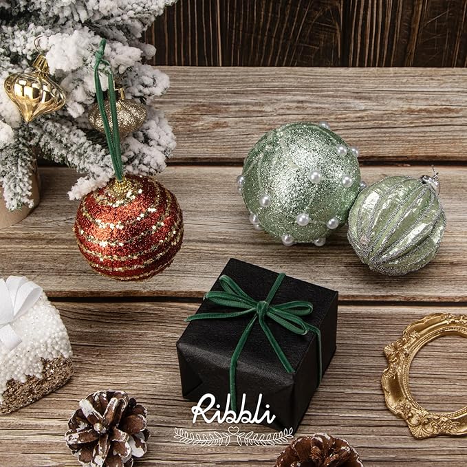 Ribbli Forest Green Velvet Ribbon 1/8 Inches Continuous 25 Yard Spool Forest Green Christmas Ribbon for Gift Wrapping Crafts Home Decor