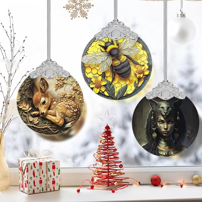 3" Stained Glass Bee Ornament, Christmas Ornament, Christmas Ornaments for Tree, Heirloom Keepsake, Gift Exchange, Gift Idea, Bauble Present