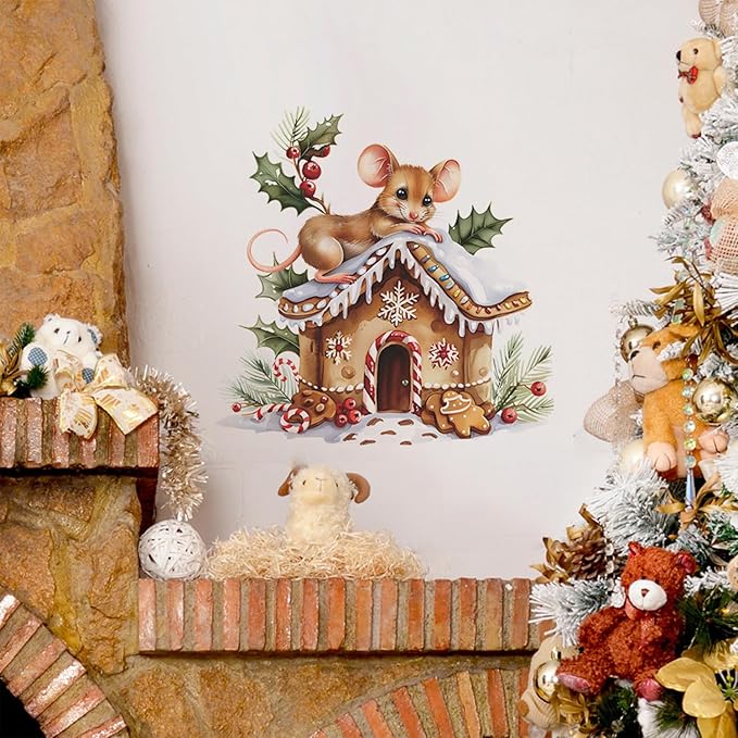 Winter Snow House Wall Stickers - Removable Cute Mouse Wall Decor for Kid Room & Party Decorations