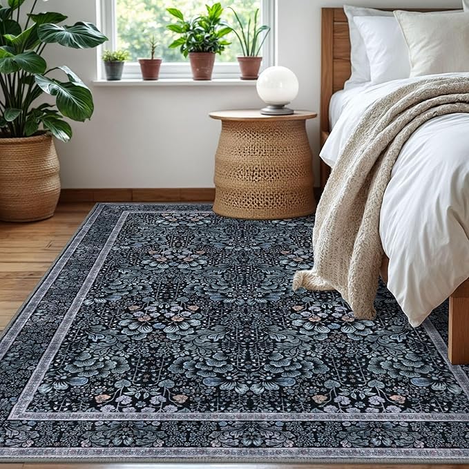 5x7 Area Rug for Bedroom, Navy Blue Black Large Modern Floor Rug with Non-Slip, Non-Shedding Washable Area Rugs for Living Room, Soft Boho Carpet for Farmhouse Office Home Décor