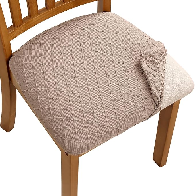 Fuloon Stretch Chair Seat Covers 4 PCS, Removable Washable Dining Chair Covers Anti-Dust Dining Room Seat Cushion Slipcovers (4, Khaki)