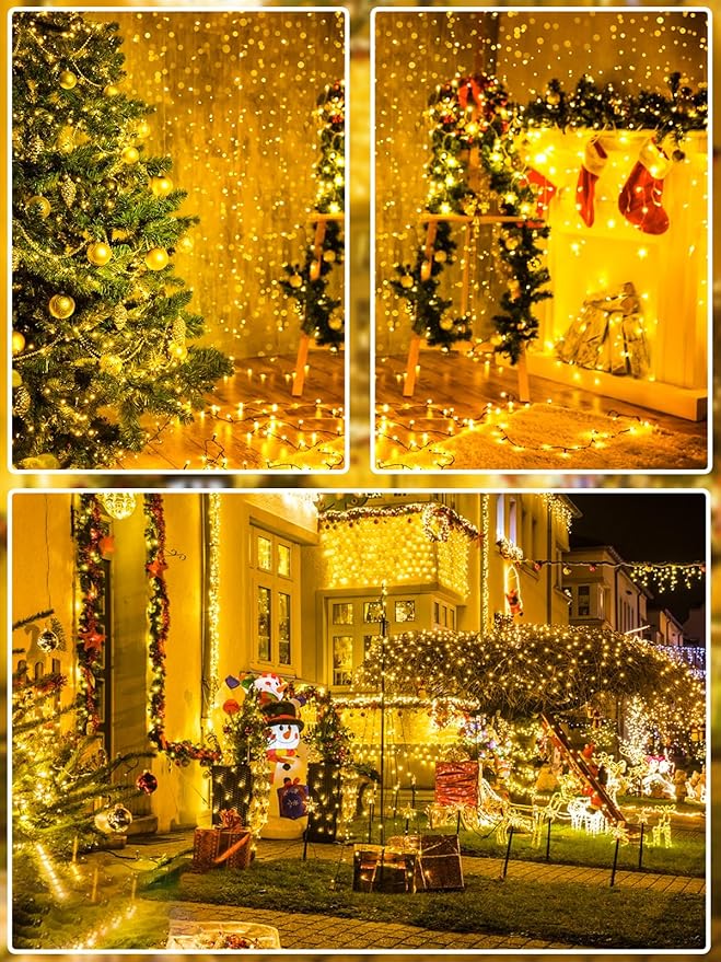 1000 LED Christmas Lights Outdoor Indoor, Super Long 330 FT Green Wire Plug In String Lights with Memory & Timer & 8 Modes, Waterproof Fairy Light for Tree Party Garden Patio Xmas Decor, Warm White