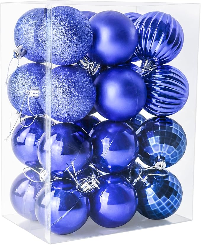 24ct Christmas Balls Ornaments, 2.36 Inch Christmas Tree Balls Ornaments, Decorative Baubles Decorations for Xmas Tree Decor Holiday Party, Royal Blue