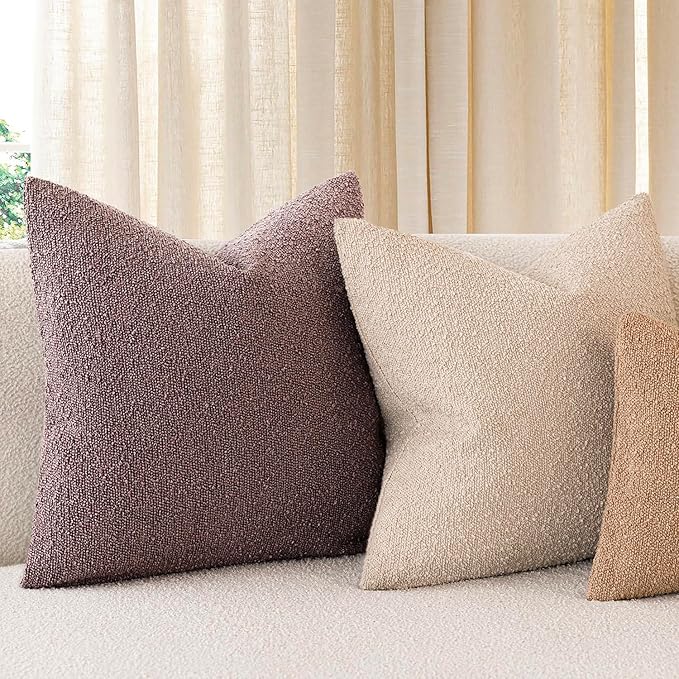 Foindtower Pack of 2 Textured Boucle Throw Pillow Covers Accent Solid Decorative Pillow Cases Cozy Woven Couch Cushion Case for Chair Sofa Bedroom Living Room Home Decor 20x20 Inch Dark Purple