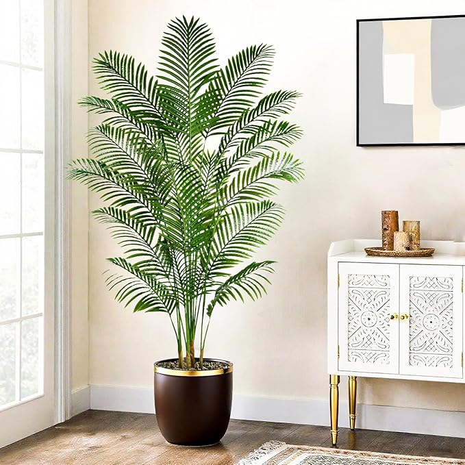 2 Pack Artificial Palm Tree 6FT Artificial Plants Indoor Tropical Fake Palm Tree Areca Floor Plant in Black Pot with 18 Trunks & Real Bark Design, Faux Palm Plant for Outdoor Patio Home Office Decor