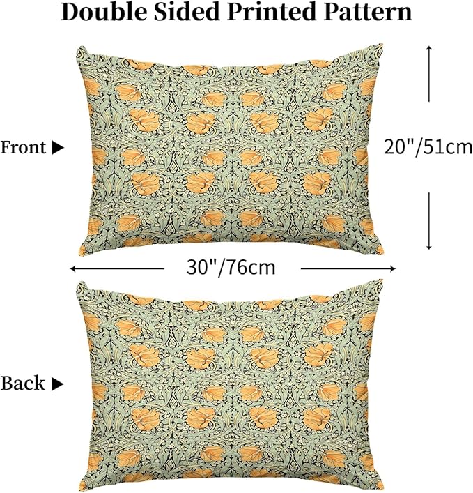 William Morris Pillow Protectors with Zipper Standard Size Orange Floral Botanical Print Pillow Covers Set of 2 Vintage Flower Antique Pillow Cases Mid Century Modern Bed Pillow Covers 20"x30"