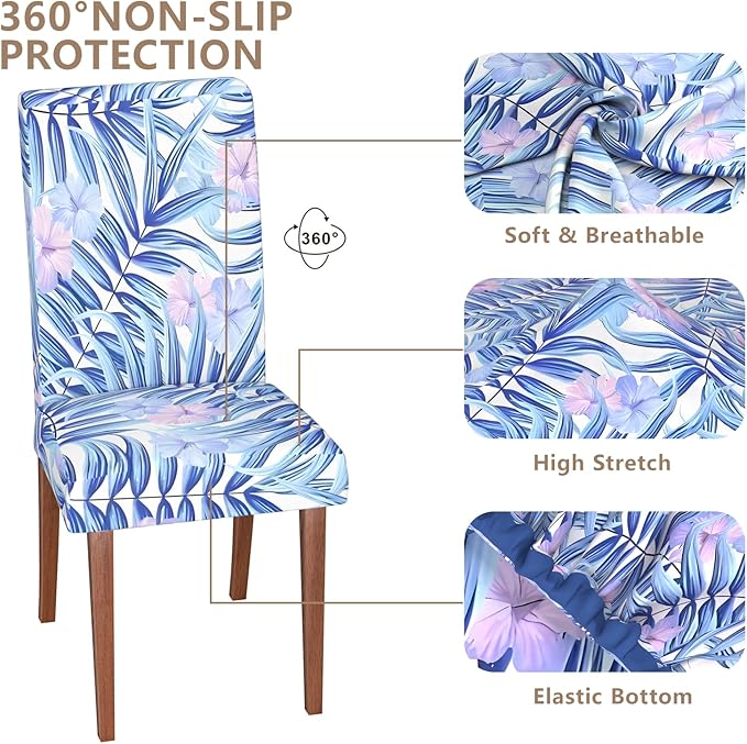 Stretch Dining Chair Covers Set of 2,Floral Print Chair Covers,Soft Removable Washable,Pet Friendly Furniture Protector,Universal Chair Slipcovers for Home, Kitchen,Ceremony Dining Room Seat