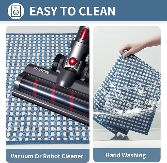 Kitchen Mats for Floor, Super Absorbent Kitchen Rugs Non Slip Washable, Rubber Backing Soft Chenille Braided Kitchen Runner Rug Standing Mat Sink Mat, Easy to Clean, Blue 17"x30"