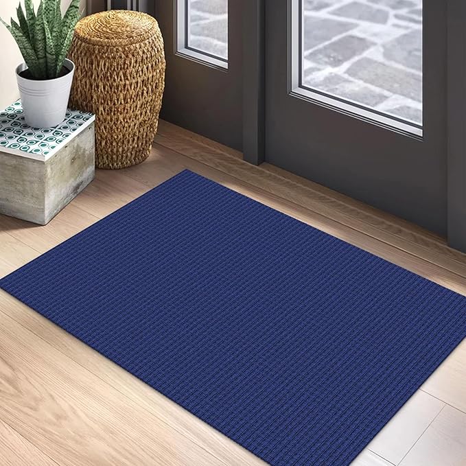 EARTHALL Woven Area Rug 2x3 Ft Washable Rugs for Entryway Braided Non Slip Throw Rugs Door Mat Indoor Outdoor Entrance Small Cotton Woven Carpet for Kitchen Foyer Front Door, Royal Blue/Navy