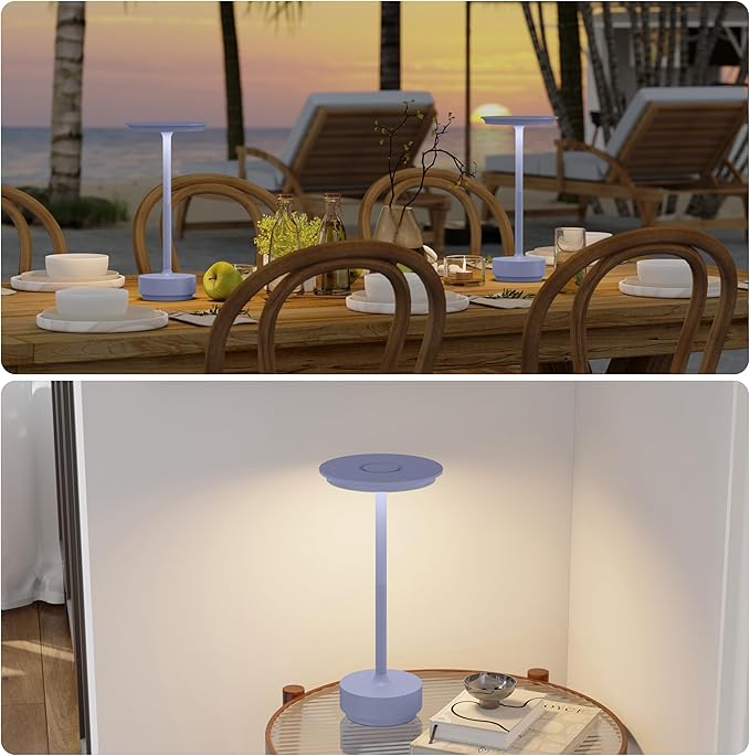 1 Pack Rechargeable Table Lamps Cordless, Portable 5000mAh Outdoor Table Light, 3 Color Stepless Dimming LED Table Lamp with Memory Function, for Home/Dinner/Patio/Restaurant.(Light Purple)