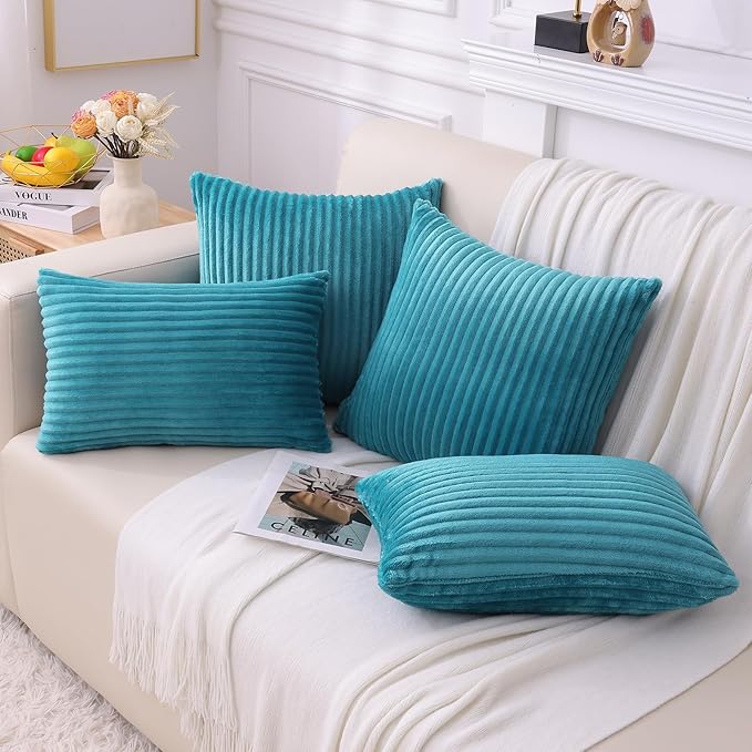 Simmore Decorative Christmas Throw Pillow Covers 26x26 Set of 2, Soft Natural Plush Flannel Double-Sided Fluffy Couch Pillow Covers for Sofa Living Room, Teal