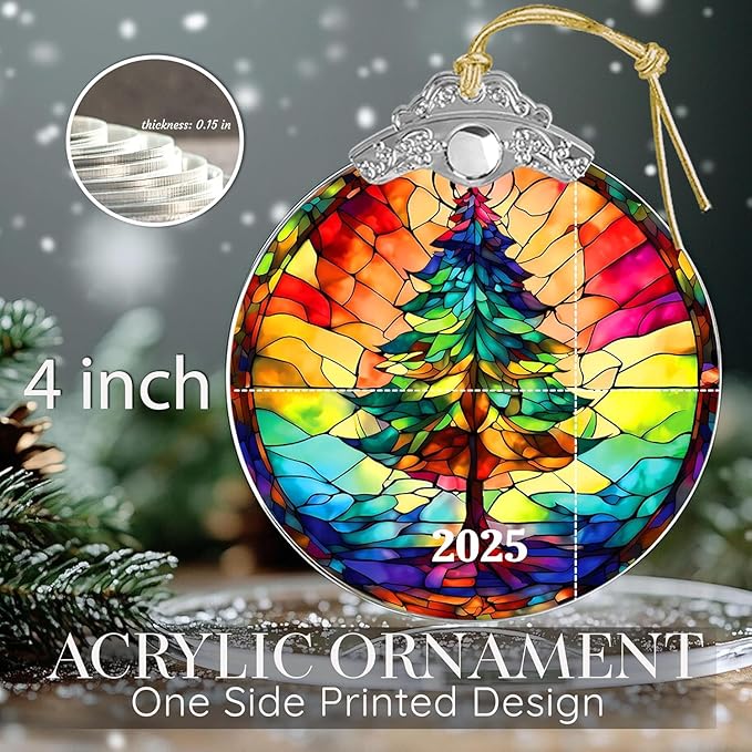 2025 Christmas Ornament, Radiant Tree Stained Glass Ornament, Colorful Acrylic Christmas Tree Decoration, Unique 2025 Christmas Tree Ornament, Xmas Gift for Family and Friends