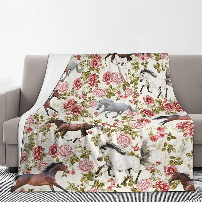 Horse Throw Blanket Soft Plush Fleece Blankets Warm Cozy Lightweight Fuzzy Blanket for Bed Sofa Couch Home Decor 80"X60"