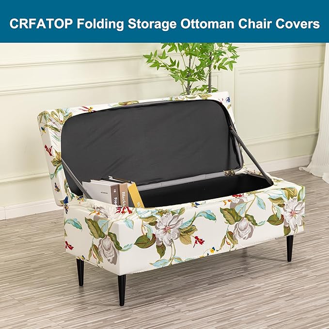 CRFATOP Printed Rectangle Ottoman Stool Cover Stretch Folding Storage Footstool Bench Slipcovers Upholstered Foot Chest Chair Covers Washable Entryway Furniture Protector with Elastic Bands,M,02