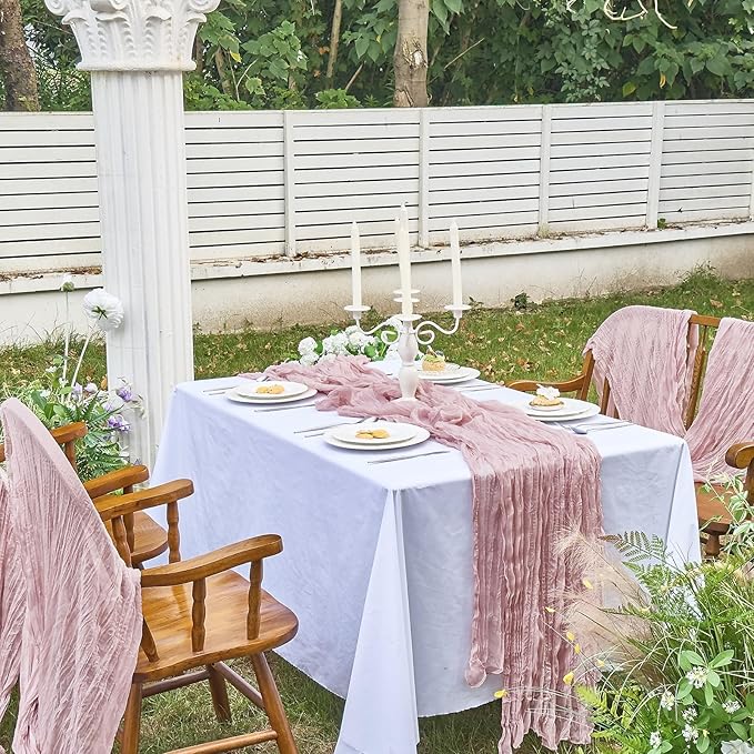 IVAPUPU 6 Pcs Cheesecloth Table Runner - 10ft Dusty Pink Boho Gauze Cheese Cloth Table Runners for Baby Shower Decoration Wedding Party Summer Garden Farmhouse Decor Valentines Day Decorations
