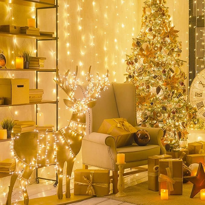 JMEXSUSS Connectable Warm White Christmas Lights Indoor Outdoor, 91.5ft 250 LED Christmas String Lights, 8 Modes Twinkle String Light Plug in for Tree Party Decoration