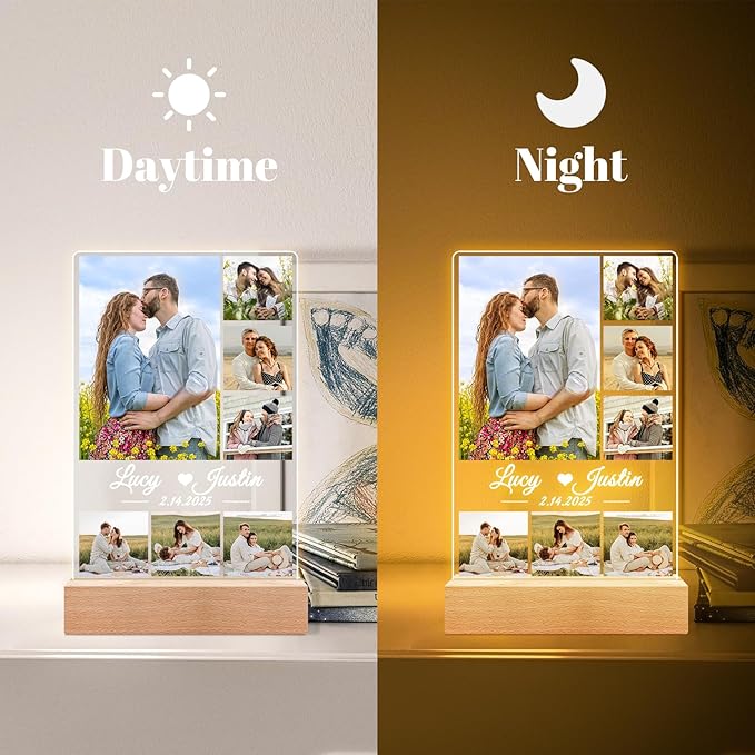 Personalized Christmas Anniversary Couple Gifts for Women Men, Custom Picture Frames with Photo, Personalized Photo Frame with Night Light, Customized Gifts for Girlfriend Boyfriend Her Him
