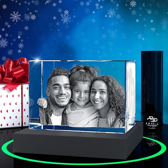 ArtPix 3D Premium Crystal Photo, Christmas Personalized Gifts for Women, Wife, Her, Him, Men, Husband, Grandma, Great Xmas Customized Gift With Your Own Photo, Custom Glass 3D Laser Etched Picture
