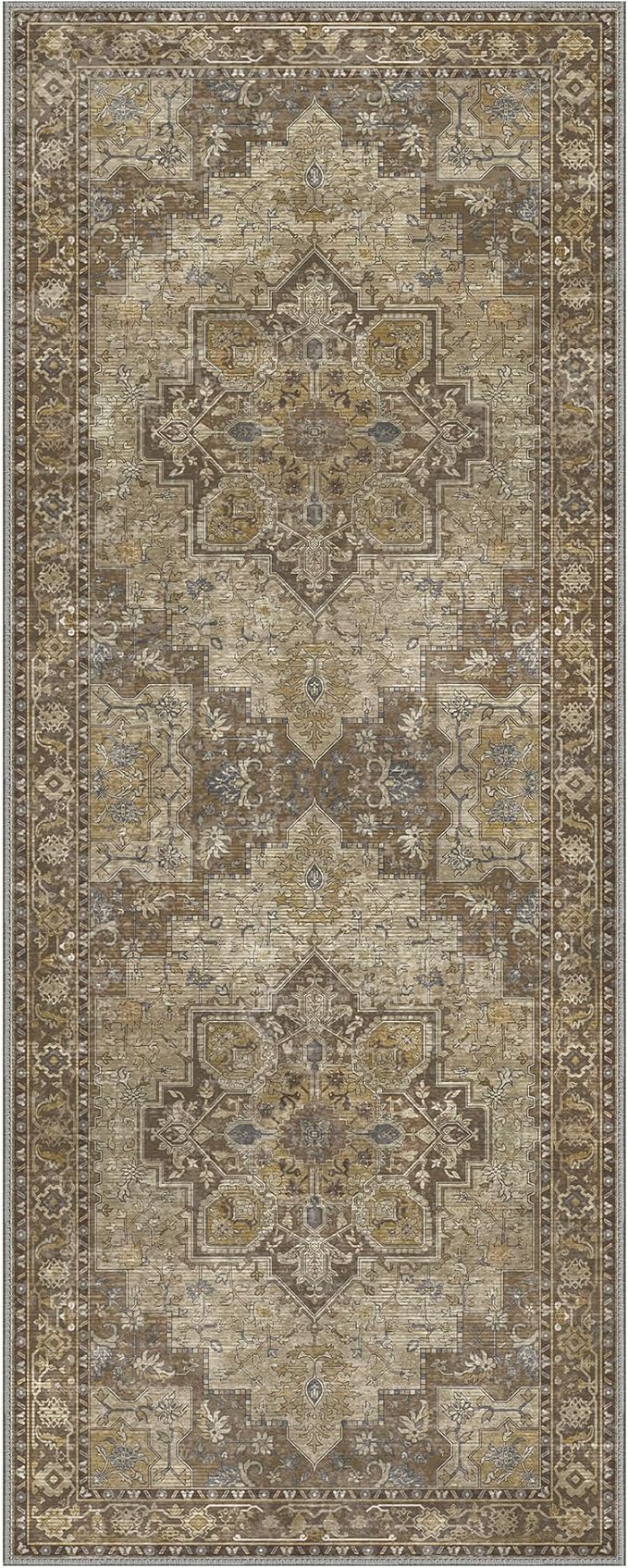 GENIMO 2'6''x7 Runner Rugs for Hallway, Machine Washable Non Slip Vintage Rugs, Low Pile Lightweight Soft Print Rug for enrtyway, Corridor, Home Office, Kitchen, Rustic Brown