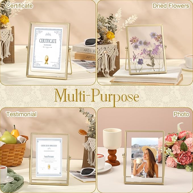 Amyhill Set of 6 Metal Picture Frames Vintage Minimal Ornate Floating Frames 4 x 6 Inches Photo Antique Easel Stand Vertical Glass Holder for Pictures Photos Desk Tabletop Display (Gold)