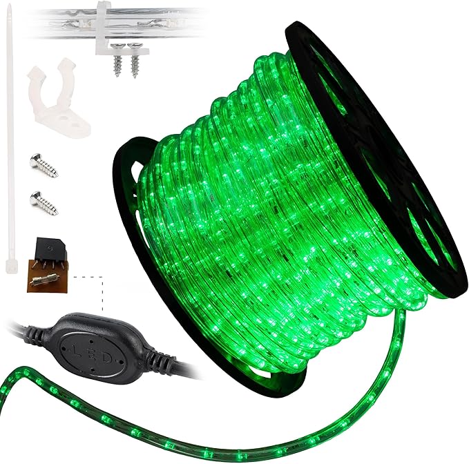 WYZworks 1656LEDs, 150ft LED Outside Rope Lights, Waterproof Permanent Outdoor ETL Certified Connectable Clear Tube, Christmas Palm Tree Holiday Decorative Landscape Patio Accent Lighting - Green