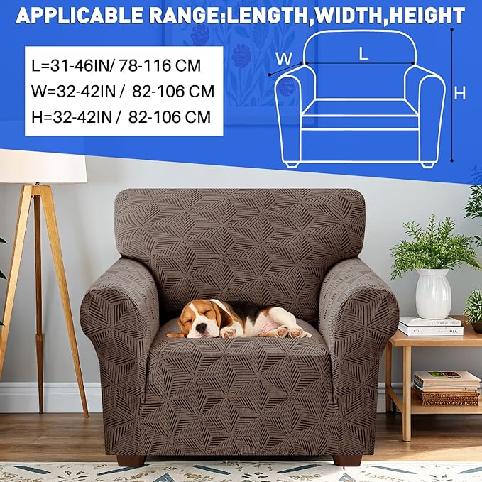YEMYHOM 1 Piece Stretch Chair Sofa Slipcovers Couch Covers for 1 Seat, Jacquard Armchair Covers with Non-Slip Elastic Bottom, Thickened Furniture Protector for Dogs Pets kids (Small, Brown）