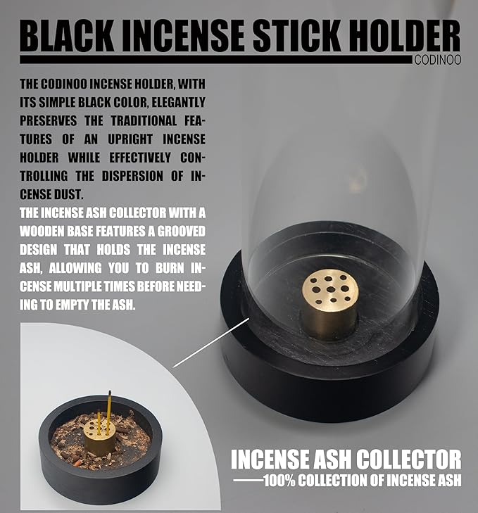 2 pcs Incense Holder for Sticks,Modern Incense Stick Holder with Glass Ash Catcher[Anti ash Flying], Incense Burner Holder,Zen Glass Incense Holder,for Spa Home Decor Yoga Meditation[Black] (2, Black)