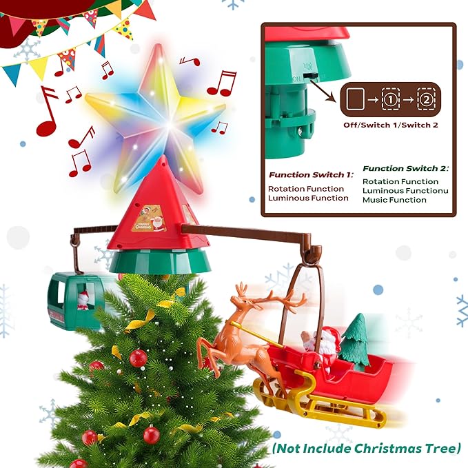 Christmas Tree Topper Spinning Star Animated Funny Xmas Decoration with Musicians Lamplight for Indoor Office Home Classroom Party Decor