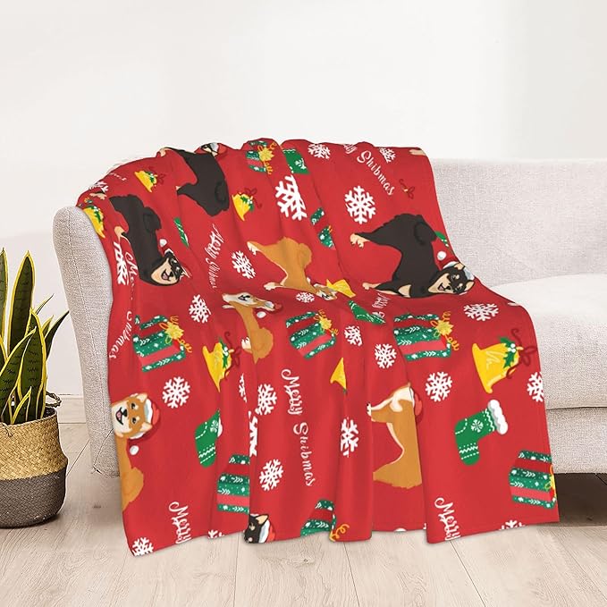 Christmas Dog Throw Blanket Soft Plush Fleece Blankets Warm Cozy Lightweight Fuzzy Blanket for Bed Sofa Couch Home Decor 60"X50"