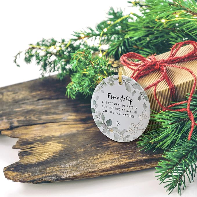Best Friend Christmas Ornaments Gift 2025, Friendship Ornaments, Besties Forever Ornament, Friends New Year Ornaments, Ceramic Keepsake Double-Sided Printing with Gift Box,Greeting Card